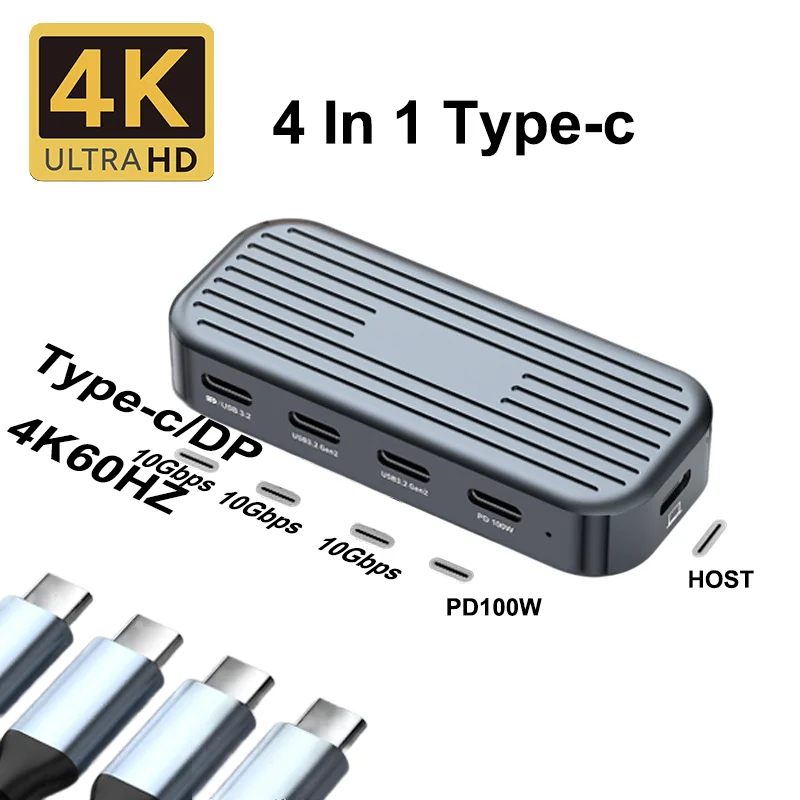 USB C Hub 4K 60Hz Video Transfer PD 100W 10Gbps Aluminium USB 3.2 Gen 2 Hub Laptop Docking Station Type C Adapter USB Splitter