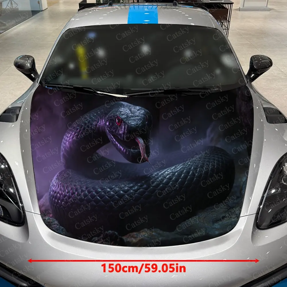 Purple Snake in Enchanted Realm Car Vinyl Wrap, PVC Waterproof Car Hood Sticker, Self-Adhesive Scratch-Resistant Stickers