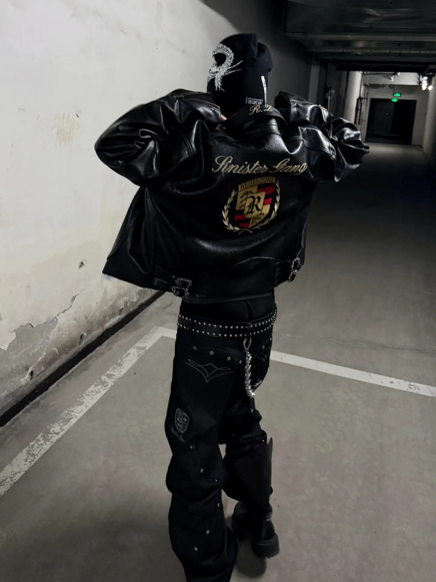 American Street Racing Embroidered Leather Jacket Loose Design Unisex Spring Visual System Aibi Jacket Men's Women's Outerwear