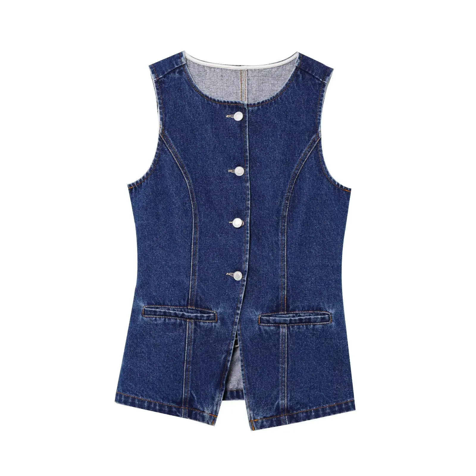 

Denim Waistcoat Women Fashion Casual Sleeveless Pocket Single Breasted Vest Jaet Female 2025 New Summer Office Lady Outerwear