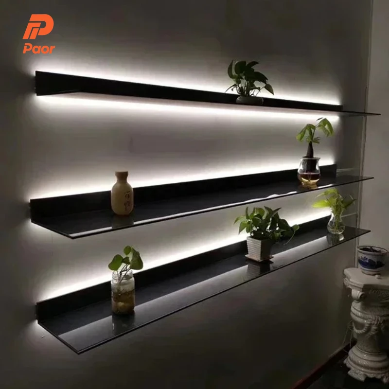 50-150cm Led Wall Shelf Mounted Storage,Shelves With Led Light Holder Minimalism Decoration, Alluminium Bookcase Wall Shelf
