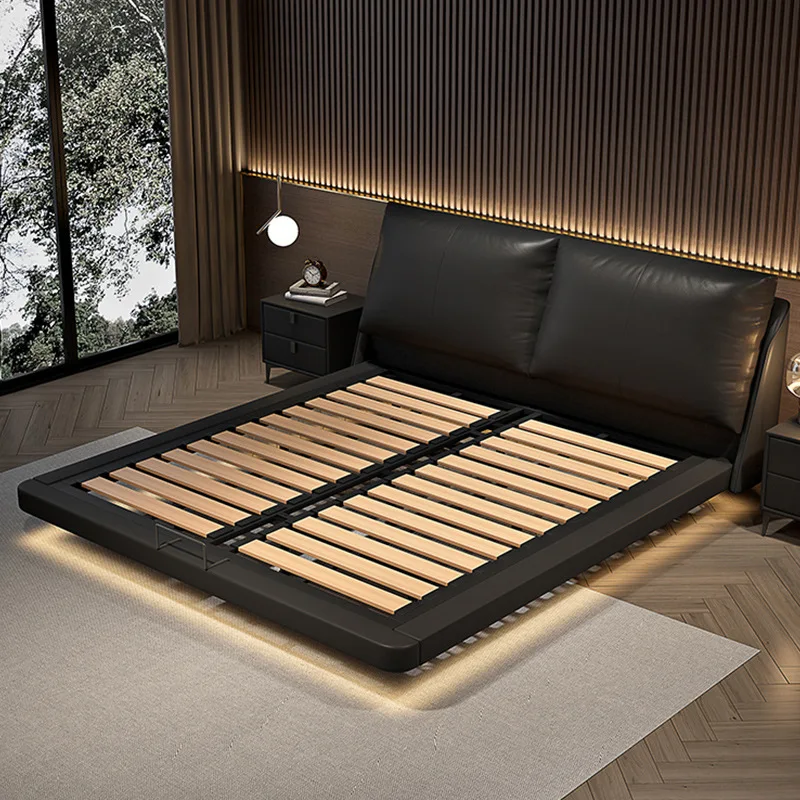 

Suspended bed, modern, simple, master bedroom, soft bag, backrest, Italian style, light luxury