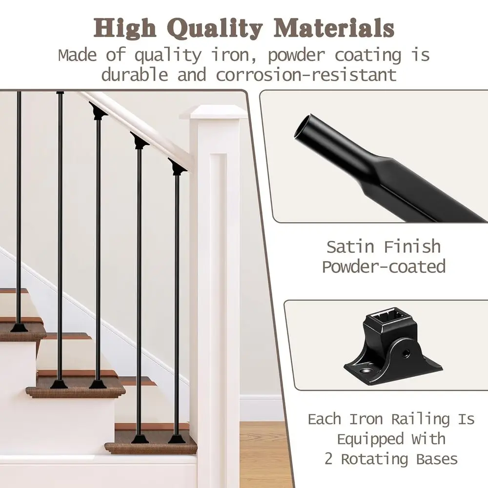 مجموعة من 30 حلقة حديدية مستقيمة مجوفة باللون الأسود غير اللامع، 1/2 × 44 لحاجز الدرج مع 60 حذاء دوار