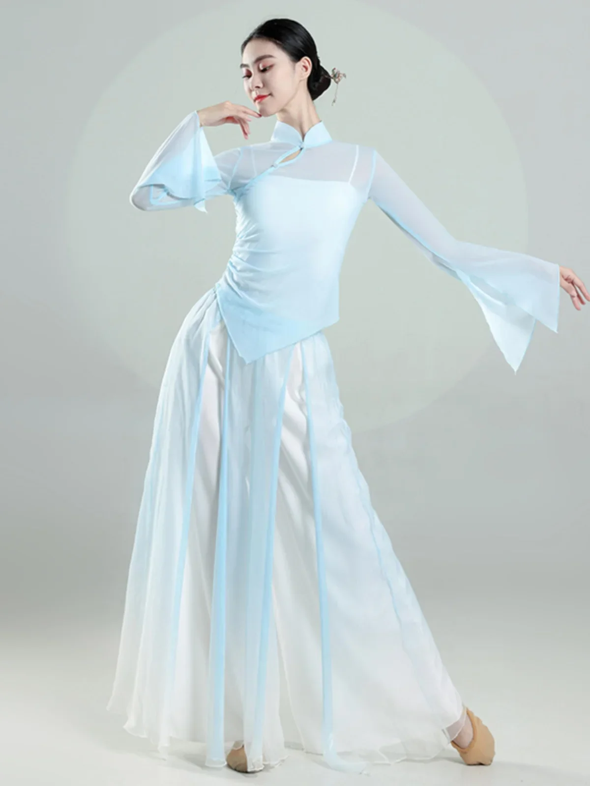 Chinese Dance Stage Performance Clothes Set Classical Dance Costume Women's Floating Stretch Mesh Tops Practice Clothes Women