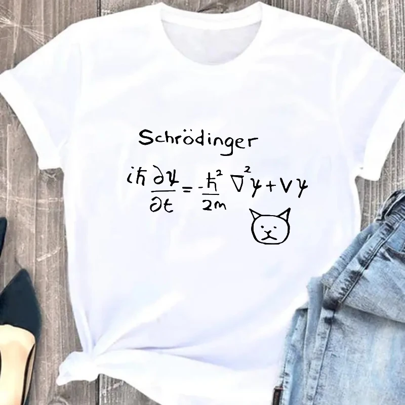 Fashion Funny Schrodinger's Cat Quantum Mechanics T-shirts Women Manga Comic Formula Handsome Mens T Shirts Men Clothing
