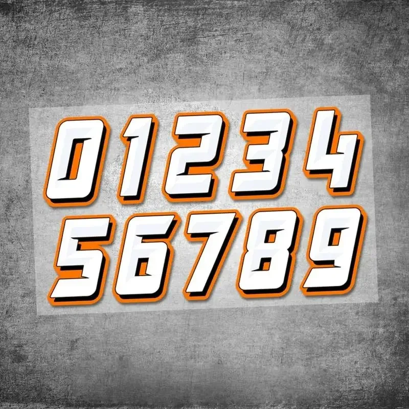 Orange Edge Racing Number Sticker 2PCS Large Small 0-9 Waterproof Vinyl Decals for Motorcycle Car Body Tuning Exterior Decor