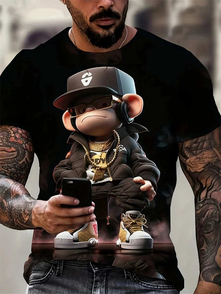 

Men's 3D Printed Hip Hop Monkey Graphic T Shirt Trendy Street Summer Crew Neck Short Sleeve Tops Casual Loose Breathable Clothes