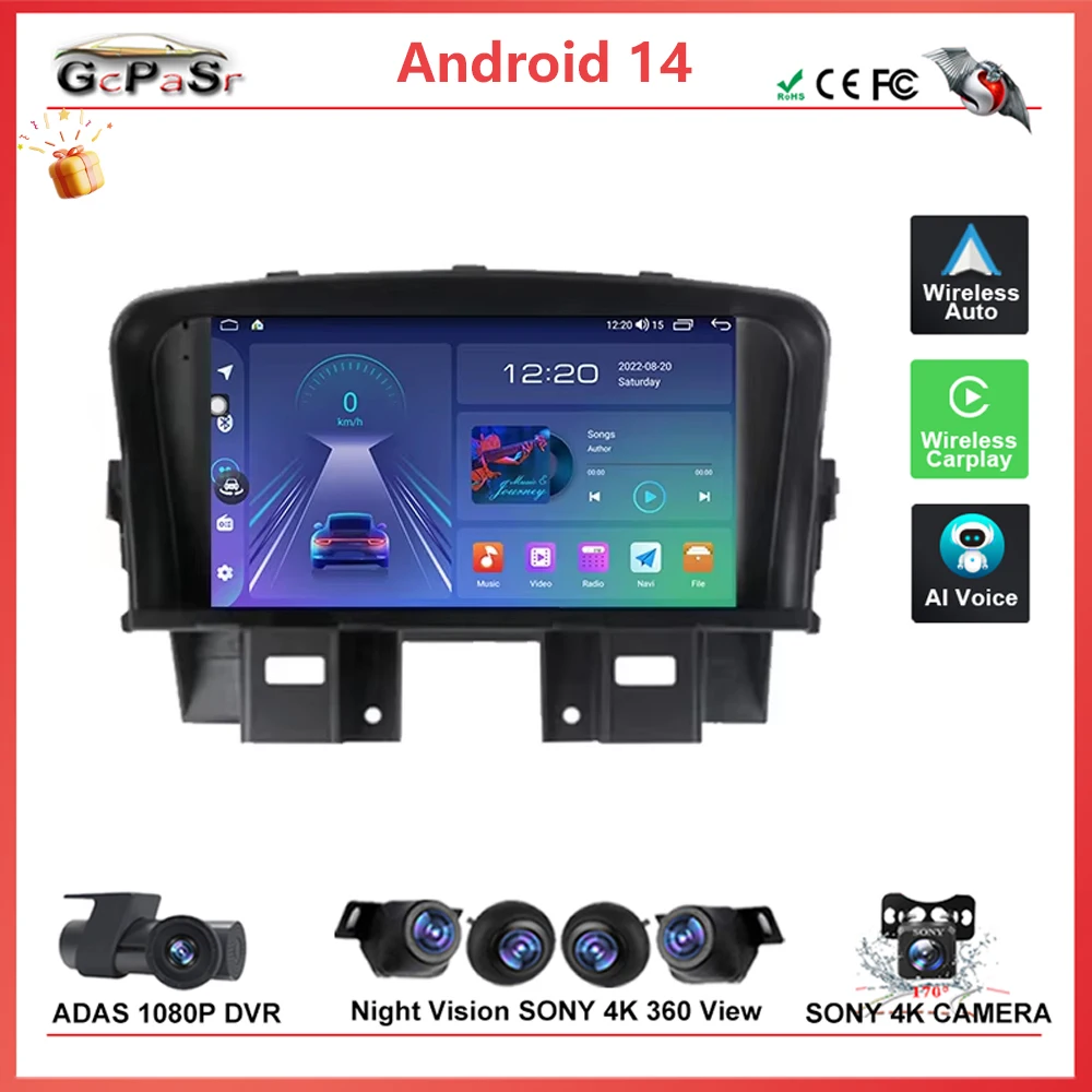 Car Radio Android 14 Multimedia Video Player For Chevrolet Cruze 2009 - 2014 Navigation Stereo Head Unit Multimedia Carplay DVD