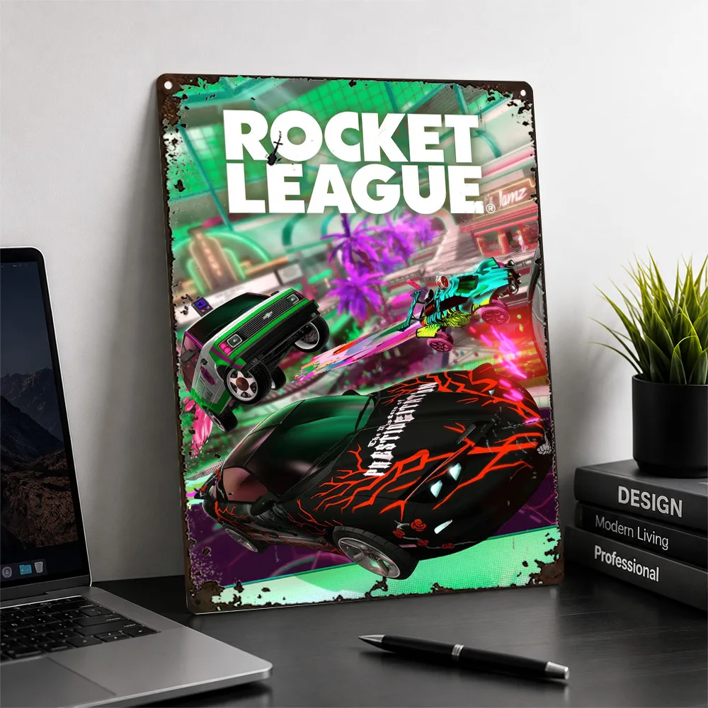 Rocket League Racing Cars Textured Metal Poster Dynamic Wall Art For Entertainment Room Personalized Aluminum Sign Fan Gift Idea