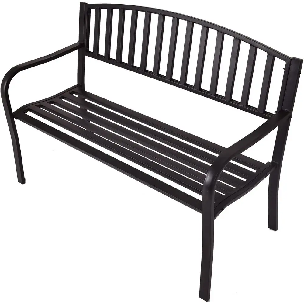 50 Inch Outdoor Steel Garden Bench with High Back and Rust-Resistant Armrests, Perfect for Patio, Lawn, Yard, Porch, and Poolsid