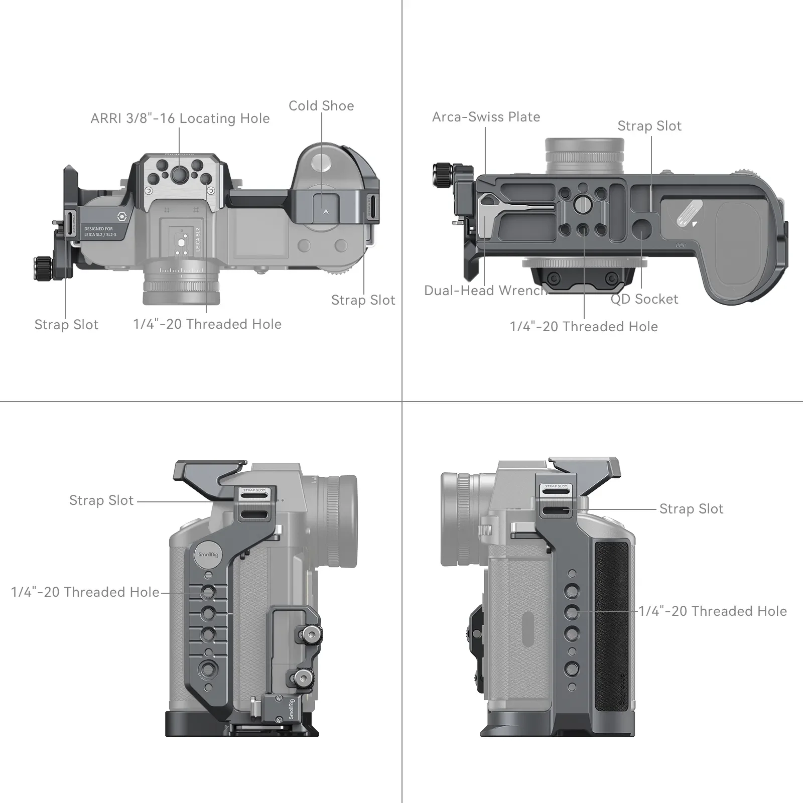 Smallrig-jaula de cámara de aleación de aluminio para Leica SL2 / SL2-S SL3, soporte de zapata fría, Arca-Swiss, placa de liberación rápida, 4510, 4162