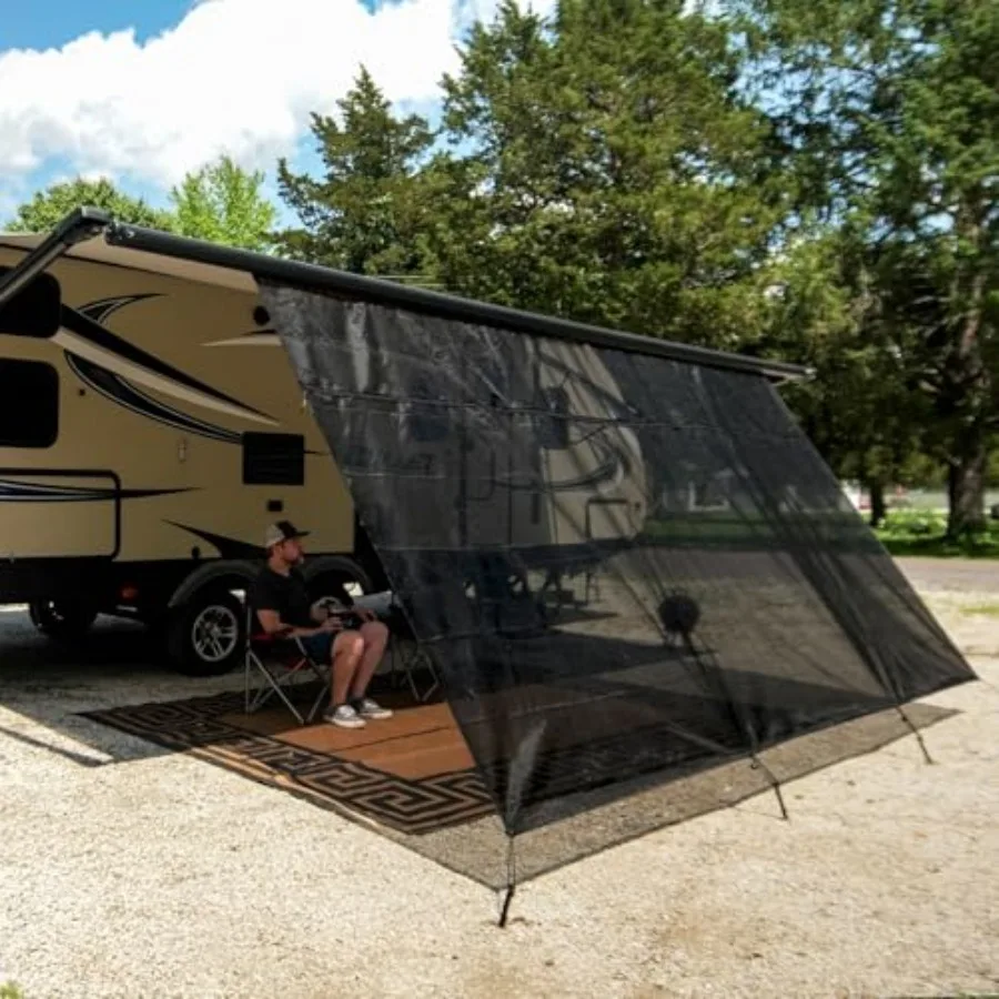 

8'X15'3 RV Awning Front Shade Screen Black Mesh UV Blocker Sunshade Complete Kit for RV Camper Motorhome Trailer Black