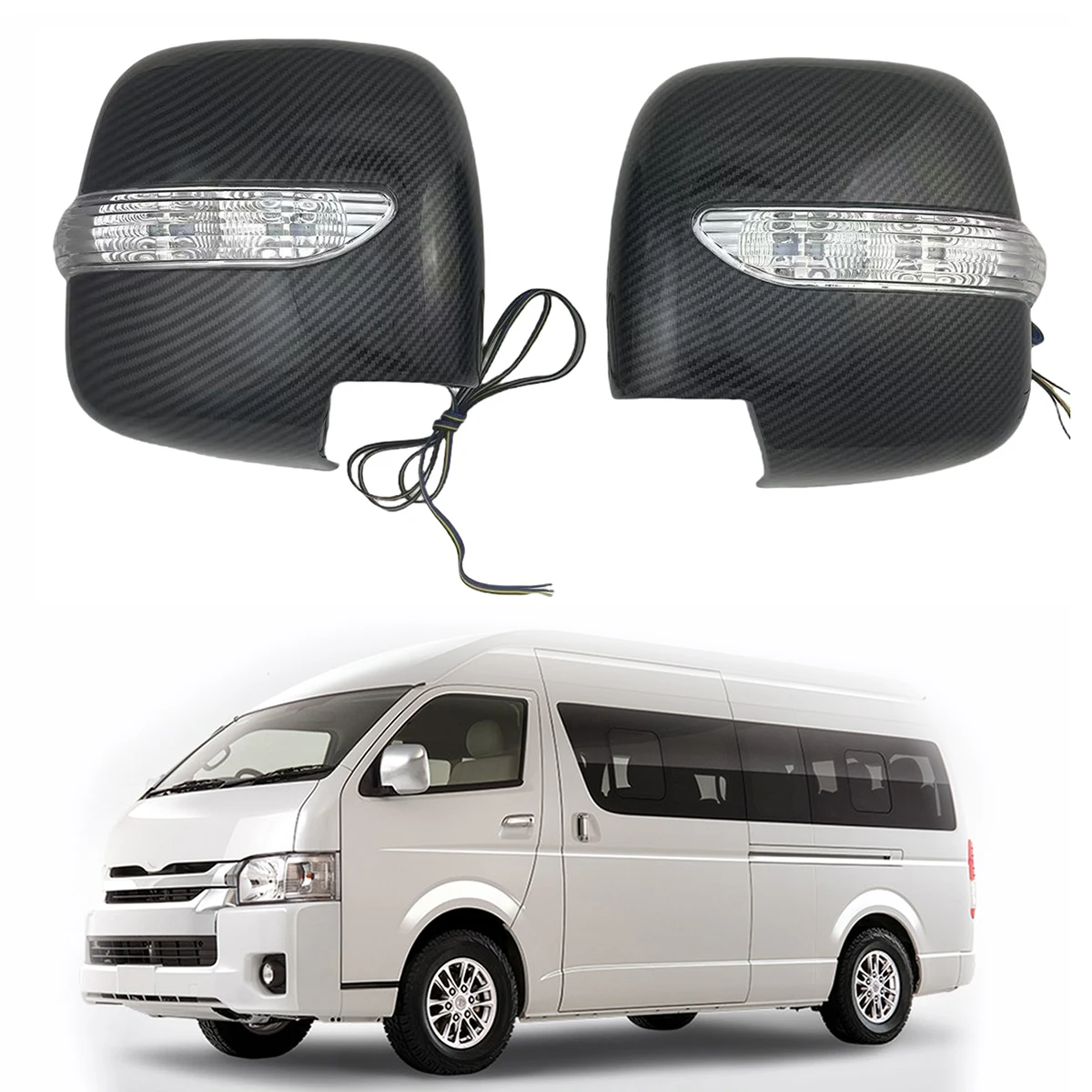 

Gloss Black Carbon Car Accessories Door Mirror Covers With LED For Toyota Hiace Commuter 2008 2012 2013 2014 2015 2016 2017 2018