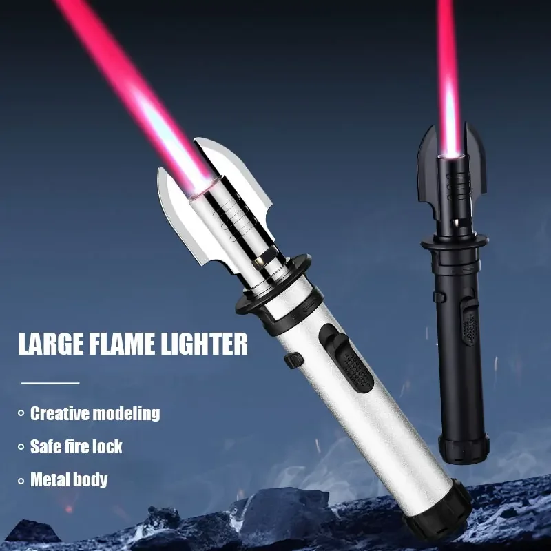 Creative Shape Red Flame Gun Torch Lighter Metal Body 360° Inverted  Use One key to lock the fire Camping Tools