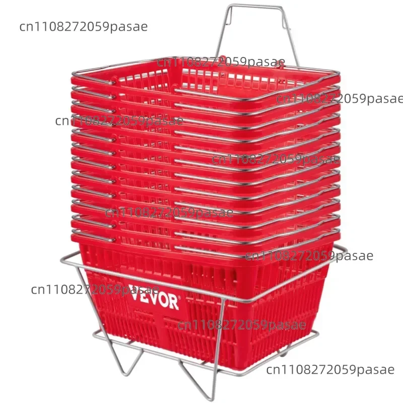 DB Wholesale Set 12 Red Shopping Baskets Durable PE Material Handle Stand Dimensions 16.9