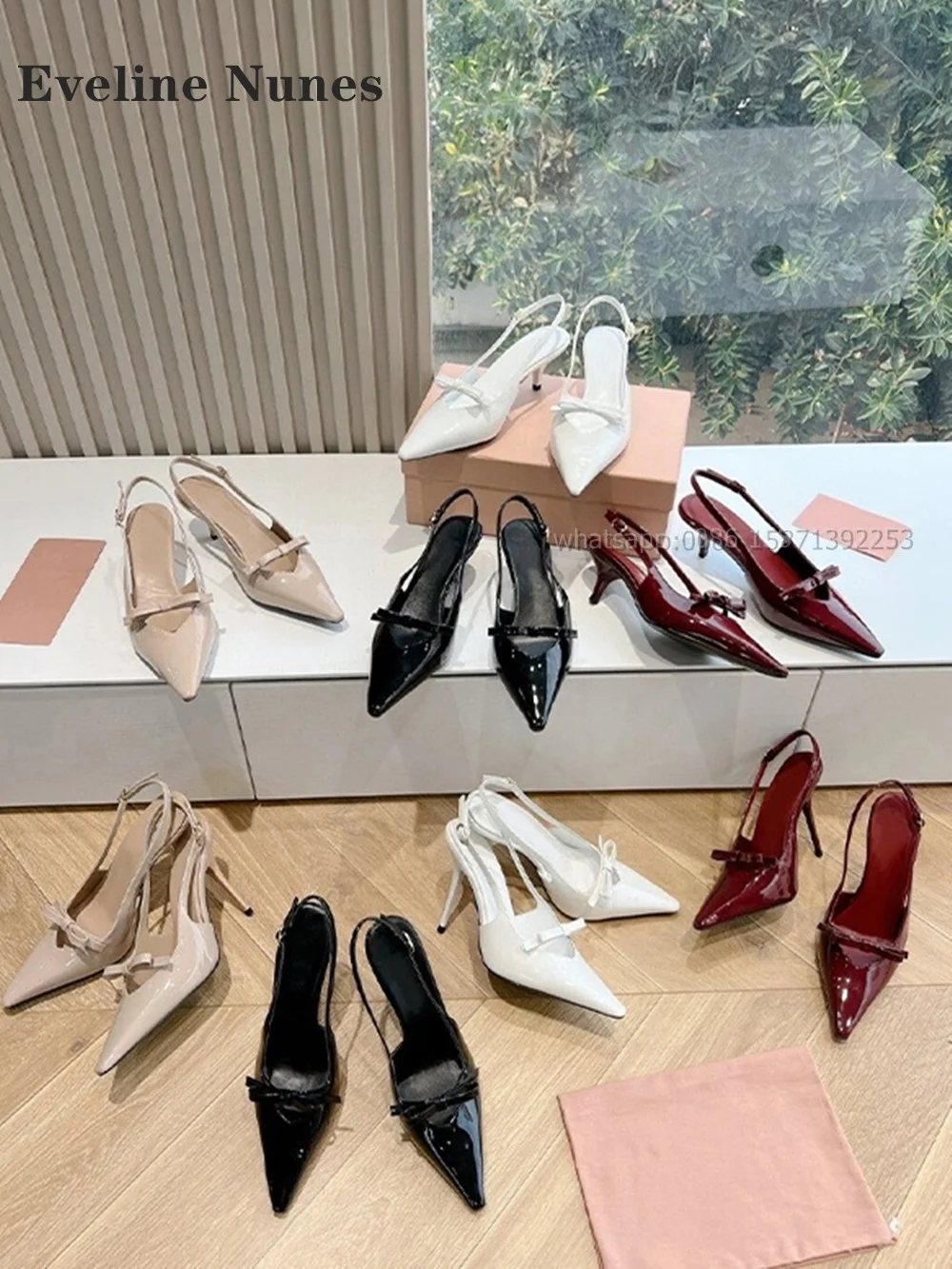 Arco sandálias sólidas de couro envernizado, dedo apontado Stiletto, alça traseira, salto alto lateral Air Lady, alça de fivela, sapatos Slingback elegantes