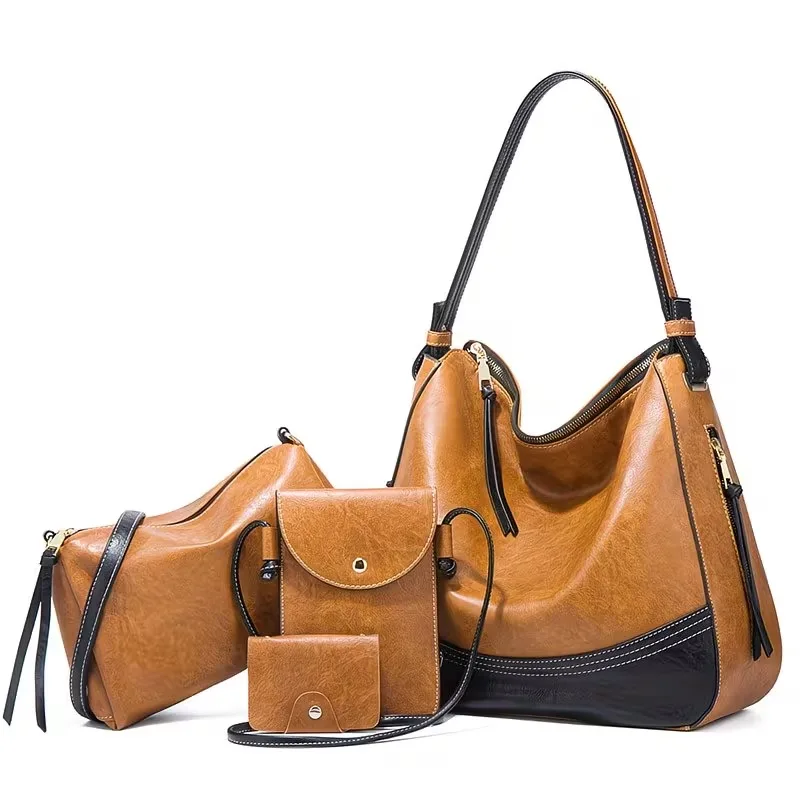 Women's Bag Set - 4-piece Set. Simple Contrasting Color, Large Capacity, Crossbody Bag for Mobile Phone and Card.