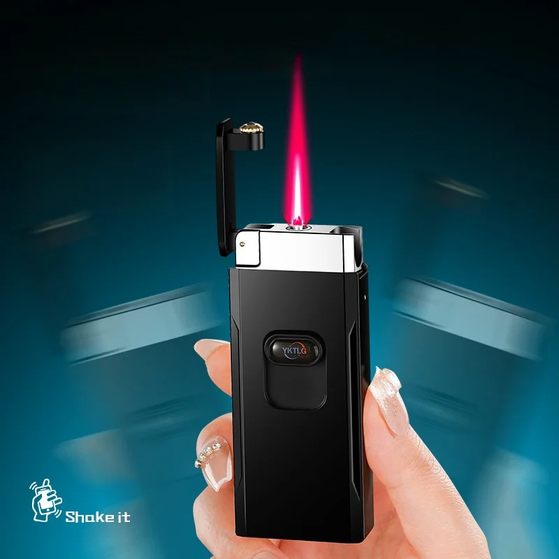 Creative Lift Gravity Sensing Shake Ignition Butane Gas Lighter Windproof Jet Red Flame USB Charging Electric Lighters Smoking