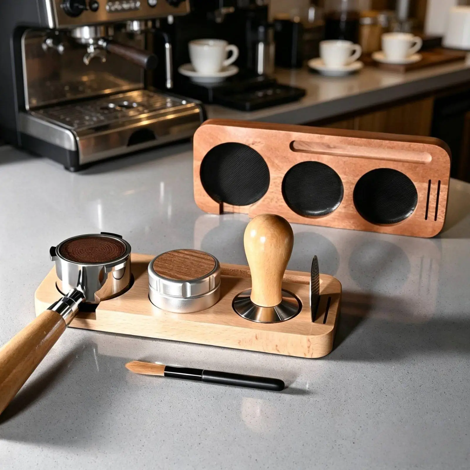 Coffee Tamper Stand Beech Wood Storage Organizer Espresso Machine Shelf Coffee Accessories Holder for Barista Home Use