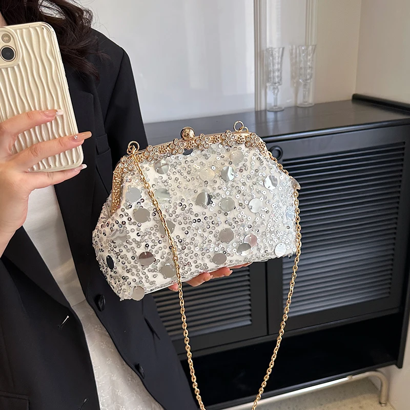 

Sparkle Evening Bag for Women Glittery Shoulder Purse Fashion Chain Clutch Handbags Bride Wedding Party Prom Dinner Accessories