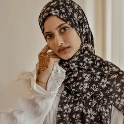 Hijabs Chiffon Bolha Para Mulheres, Xales De Flores, Lenços Muçulmanos, Lenço Longo, Turbantes, Hijabs Impressos, Novo Design