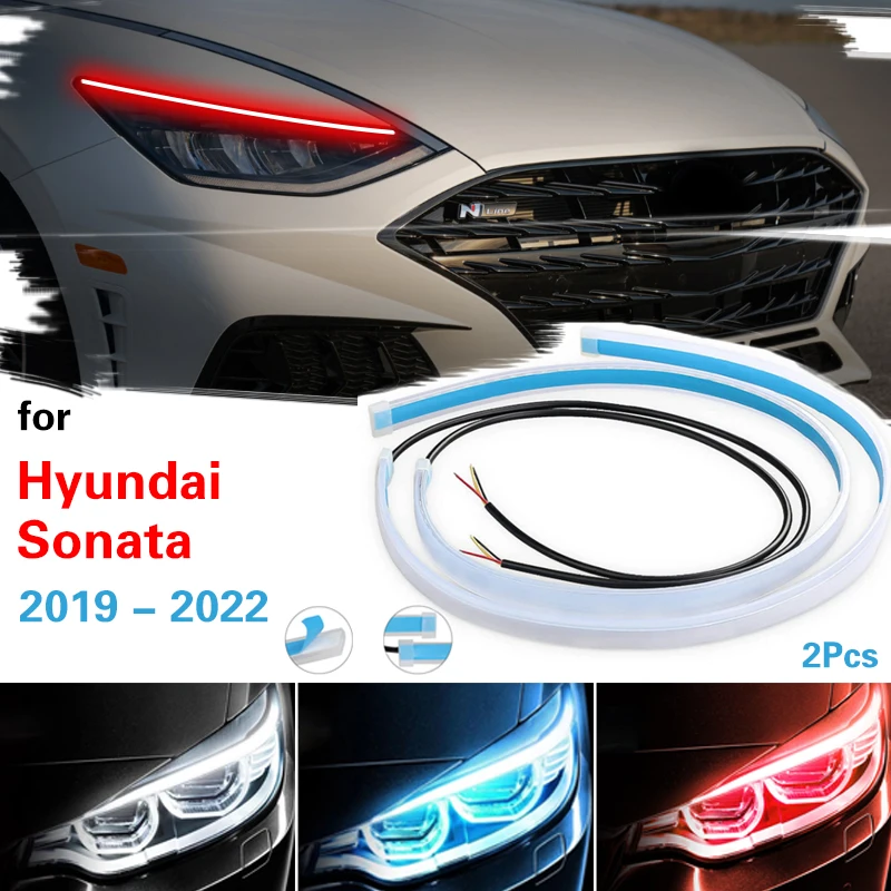 2x DRL Waterproof Flexible LED Strip Daytime Running Light Turn Signal Light For Car Headlight 12V For Hyundai Sonata 2019-2022