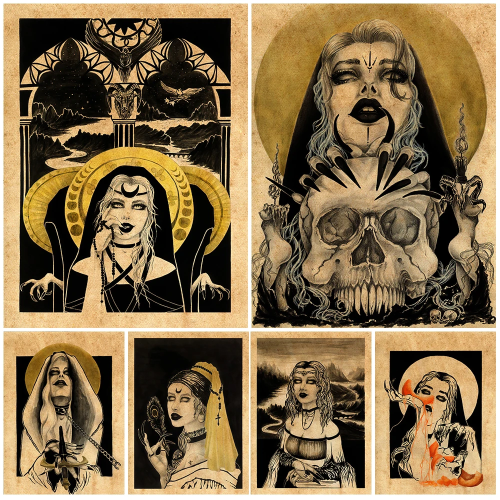 Sinister Sister And Moon Triple Goddess Vintage Wall Art Canvas Painting Home Decoration Wicca Magic Poster And Prints Unframed