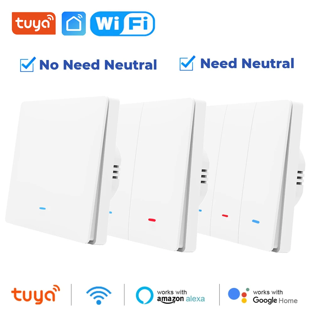 

Tuya Smart WiFi Light Switch Push Button Wall Switch No/With Neutral Wire Smart Life APP Control Support Alexa Google Home Alice