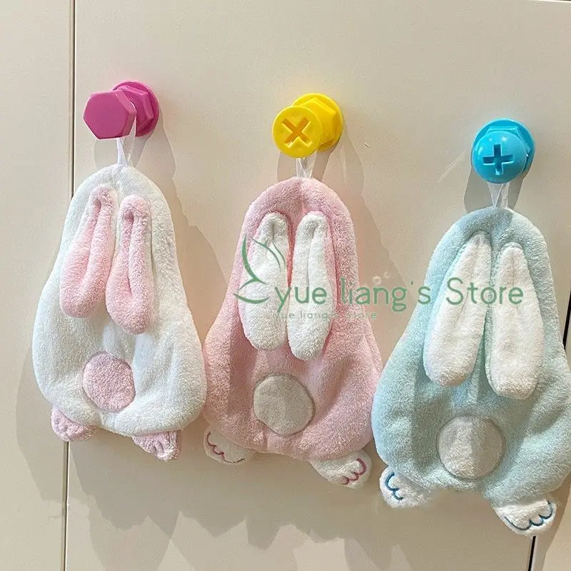 Cute Cartoon Rabbit Hand Towel, Hanging Kitchen Super Absorbent Thick Quick Drying Towel, Bathroom Coral Fleece Cleaning Cloth