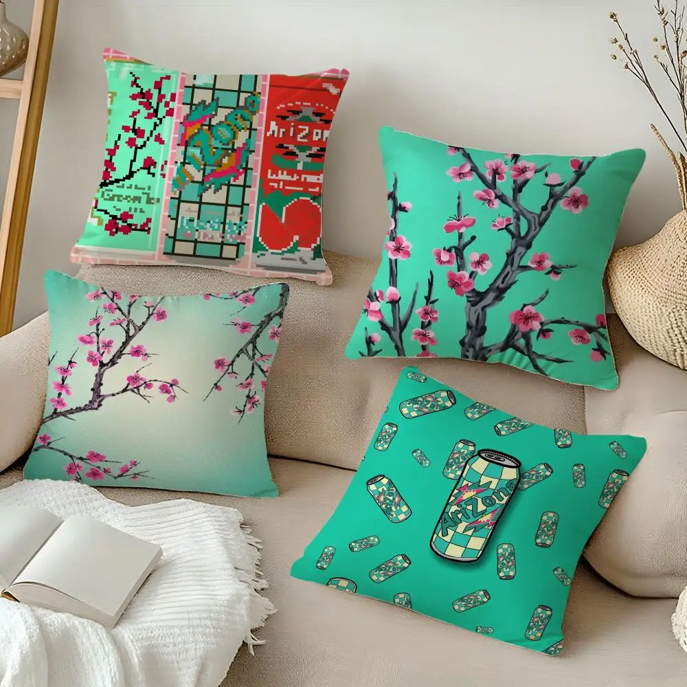 Funda de almohada de felpa suave con estética Vaporwave Arizona Iced Tea, funda de cojín estampada de doble cara con cremallera oculta, decoración del hogar