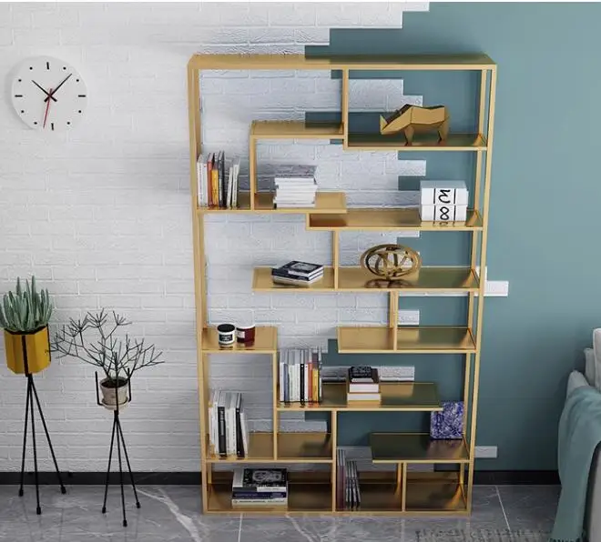 Living room partition shelving Floor to floor multilayer metal antique display shelf Office storage