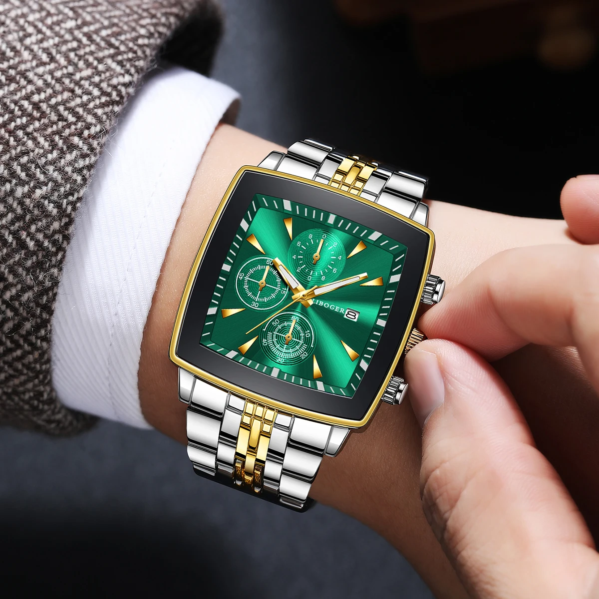 Luxury Square Dial Men Business Watches Stainless Steel Men's Calendar Quartz Watch Reloj Hombre (Without Box)