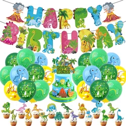 Cartoon Dinosaur Children's Birthday Party Supplies Jungle Safari Dino Banner Balloon Cake Decor Forest Roar Boy Birthday Party