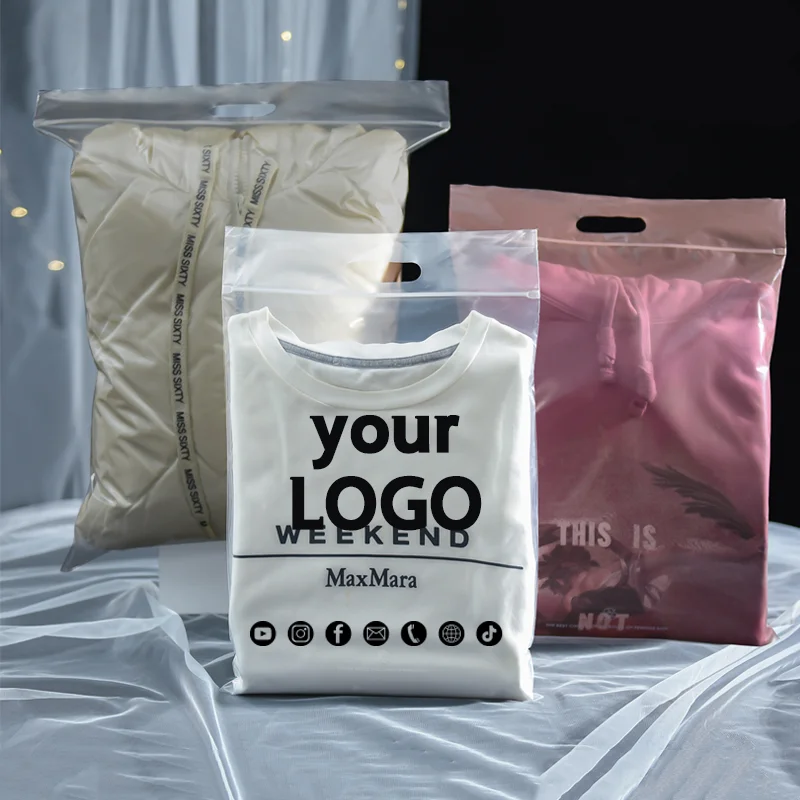 50 pieces of clothing transparent packaging ziplock bags PE self-adhesive zipper T-shirt gift bags clothes bags custom LOGO