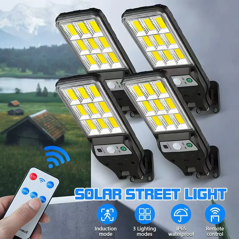Solar Motion Sensor Wall Light 9 COB IP65 Floodlight with Remote Control 3Modes for Garden Front Door Courtyard Commercia Use