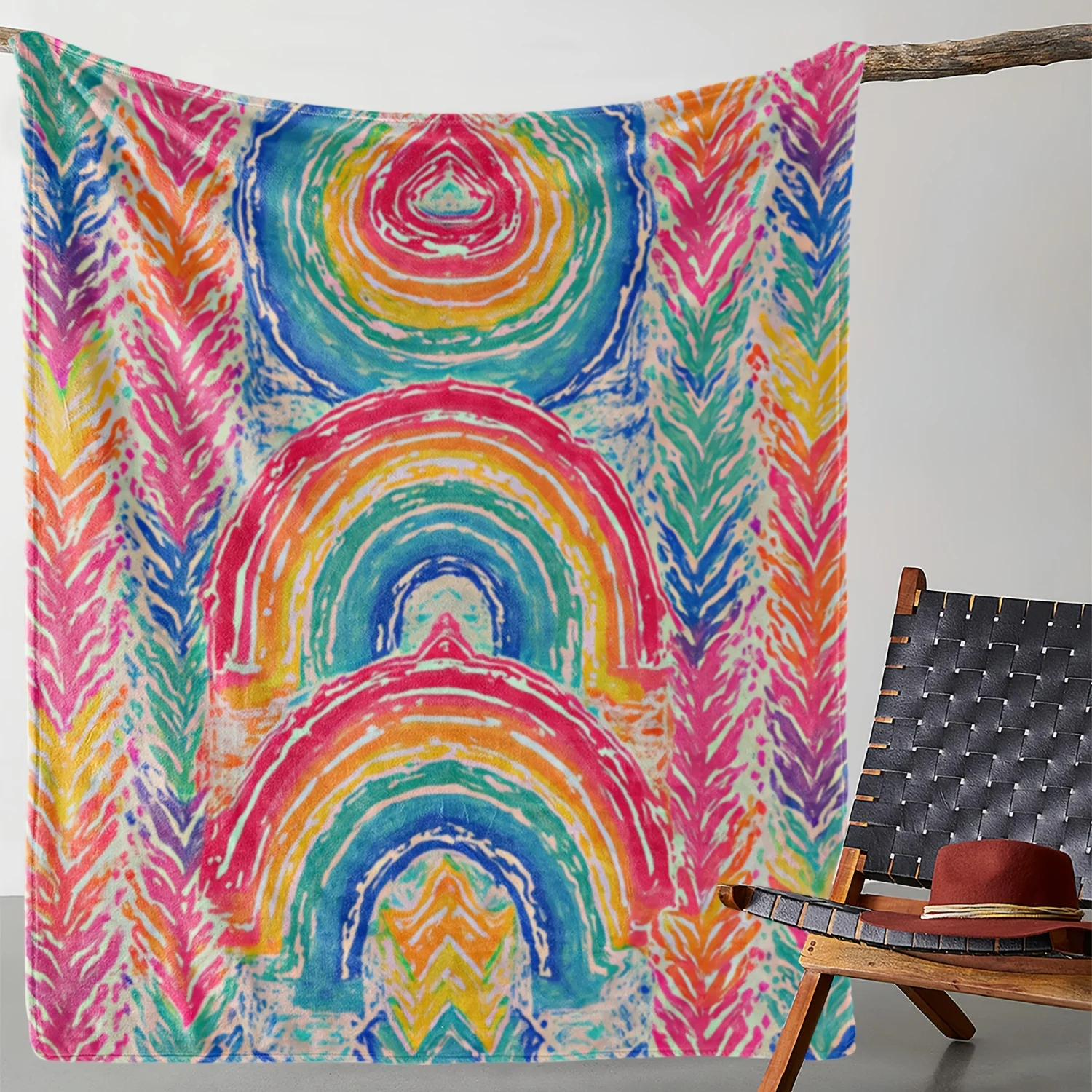 1pc Zeal Lily Flannel Blanket - Rainbow Pattern with Multicolor Pastel Hues, Soft Warm All-Season Throw for Bed, Sofa, Travel