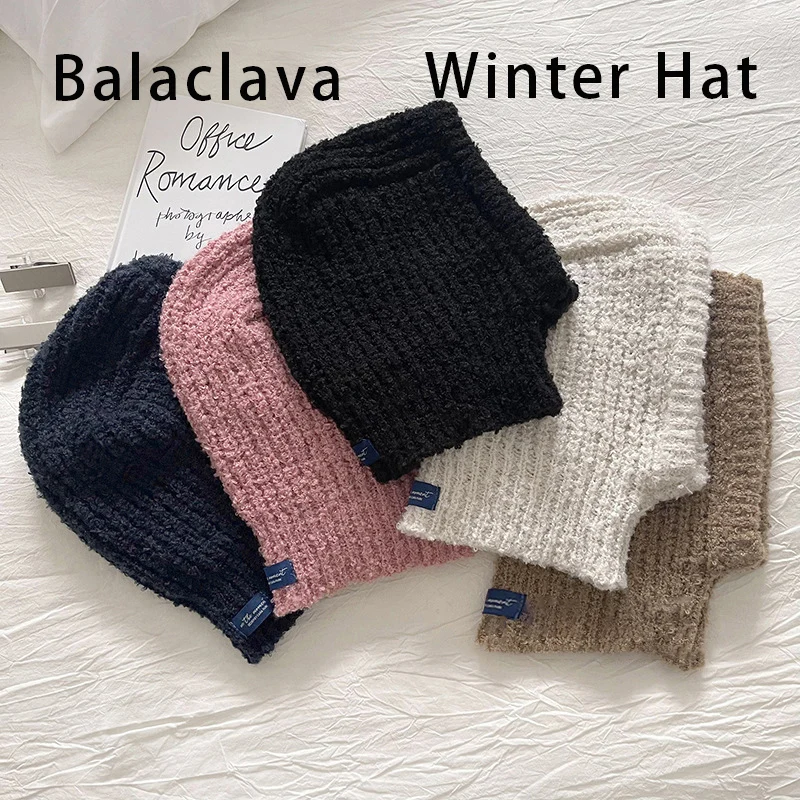 Solid Color Stretchable Beanie Winter Balaclava Knit Hat With Built-in Neck Warmer For Men Women Outing Warm For Cold Weather