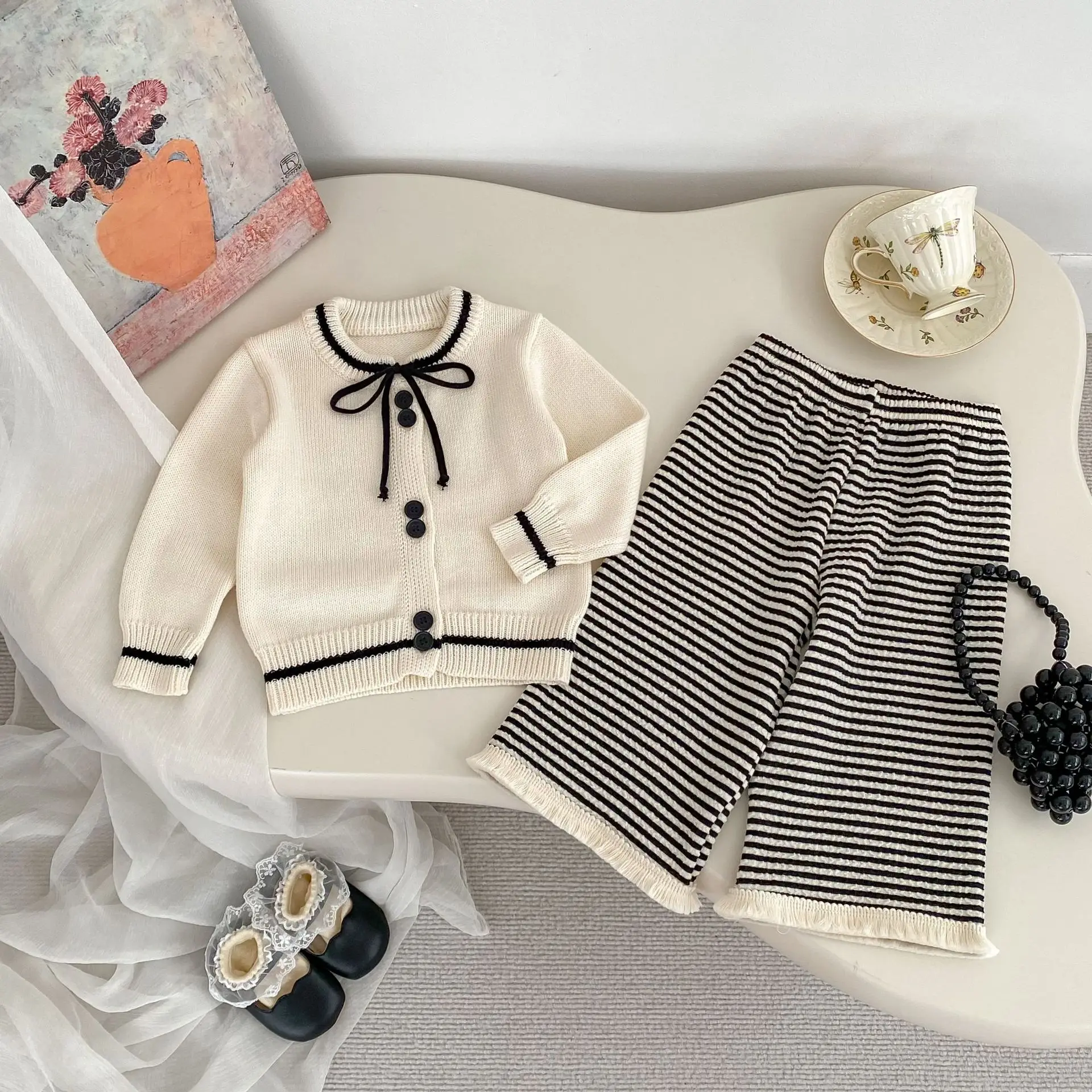 2PCS SETS Lovely Fall Winter Sweater kids' sets and outfits for Sweet Girls Clothes Baby Girl Clothes Ribbed Knit + Pants Set