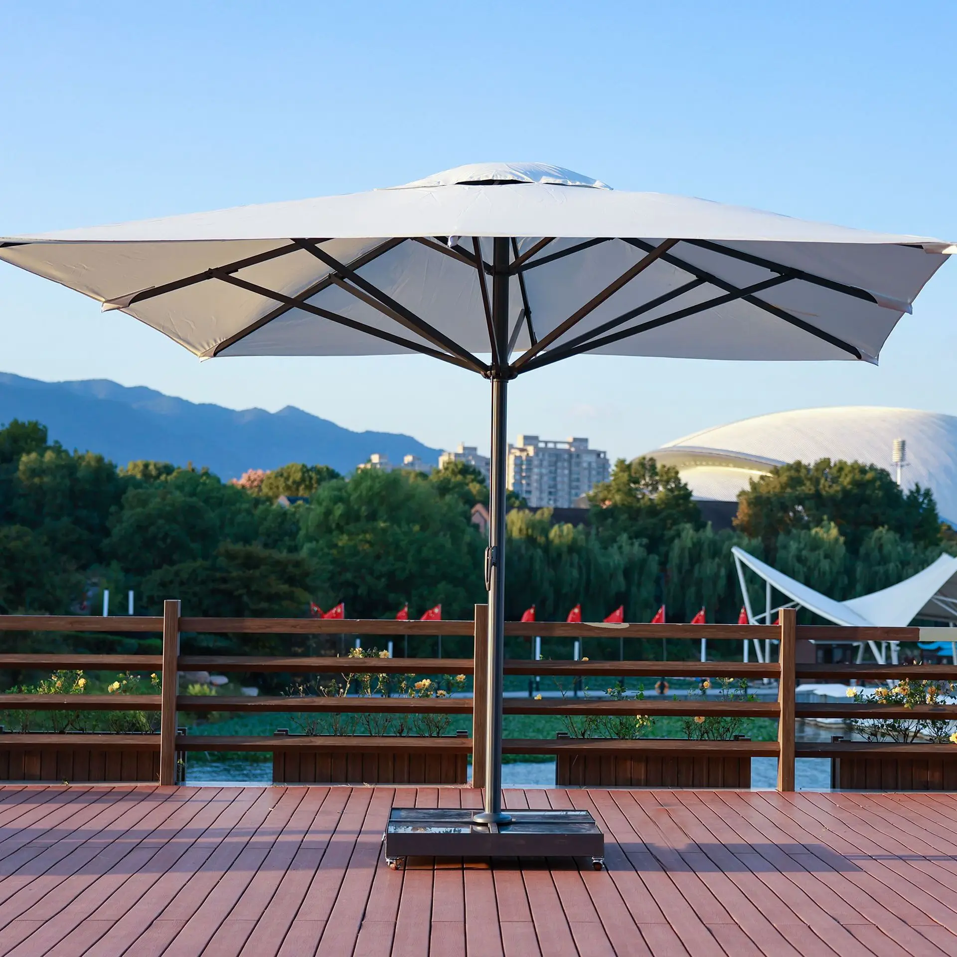 Bold And Thickened Straight Rod Large Umbrella Square Outdoor Parasol Aluminum Alloy Courtyard Garden Luxury Umbrella Stall Comm