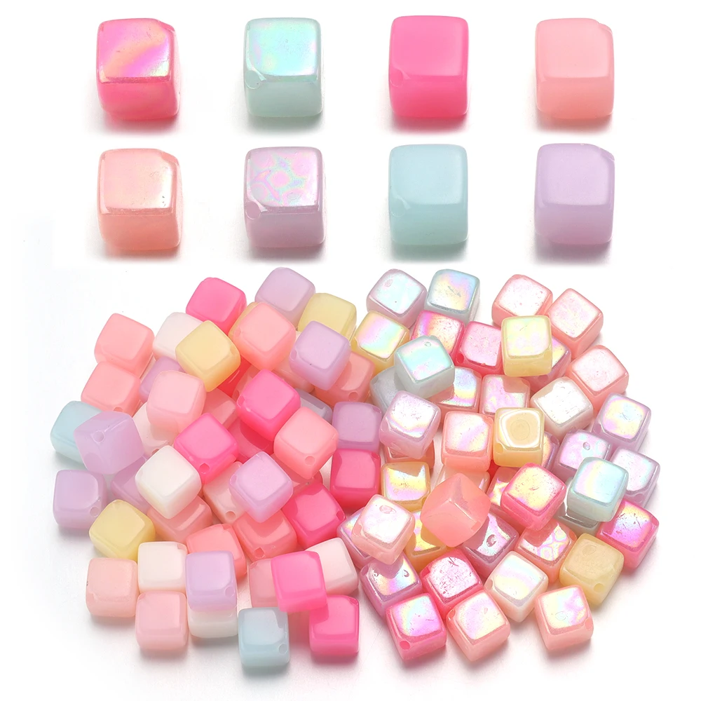 20/50 stücke Acryl Quadrat Perlen Gelee Farbe Cube Lose Spacer Perlen Für DIY Schmuck Machen Handwerk Halskette Armbänder Zubehör