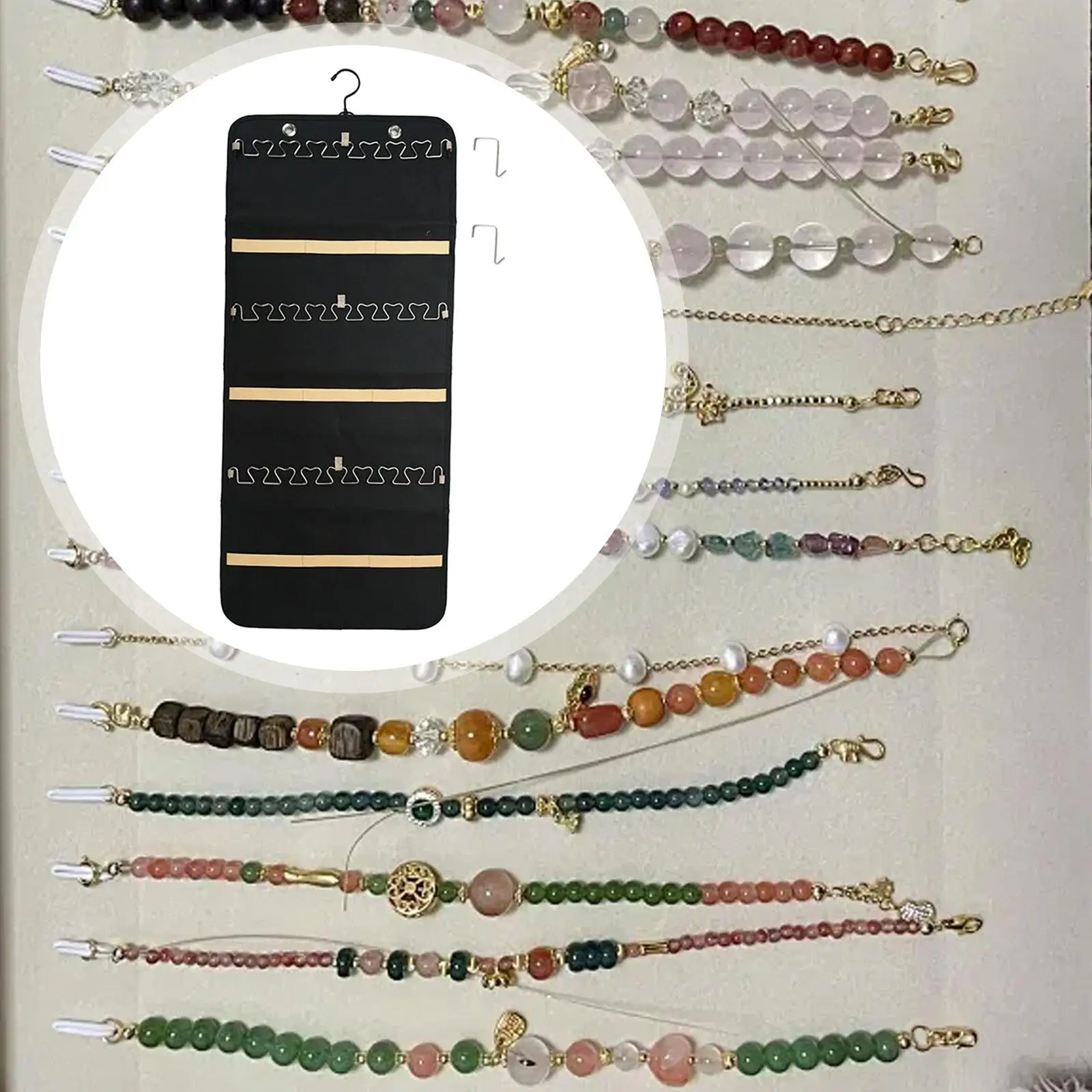 

Wall Foldable Jewellery Stand Jewelry Roll Anti Tangle with Hanger Metal Hooks Hanging Jewelry Organizer for Door Bracelet