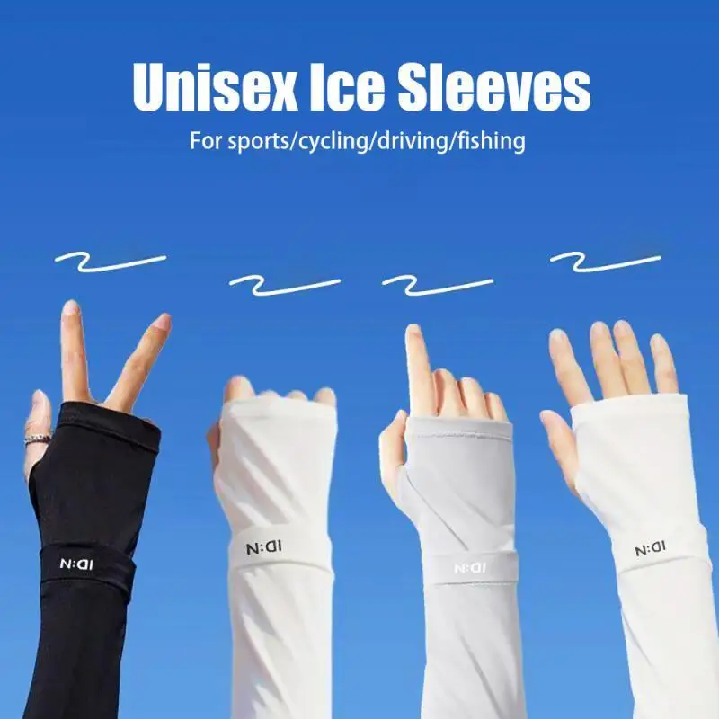 Fingerless Ice Silk Cooling Arm Sleeves UV Sun Protection Unisex For Outdoor Driving Cycling Fishing