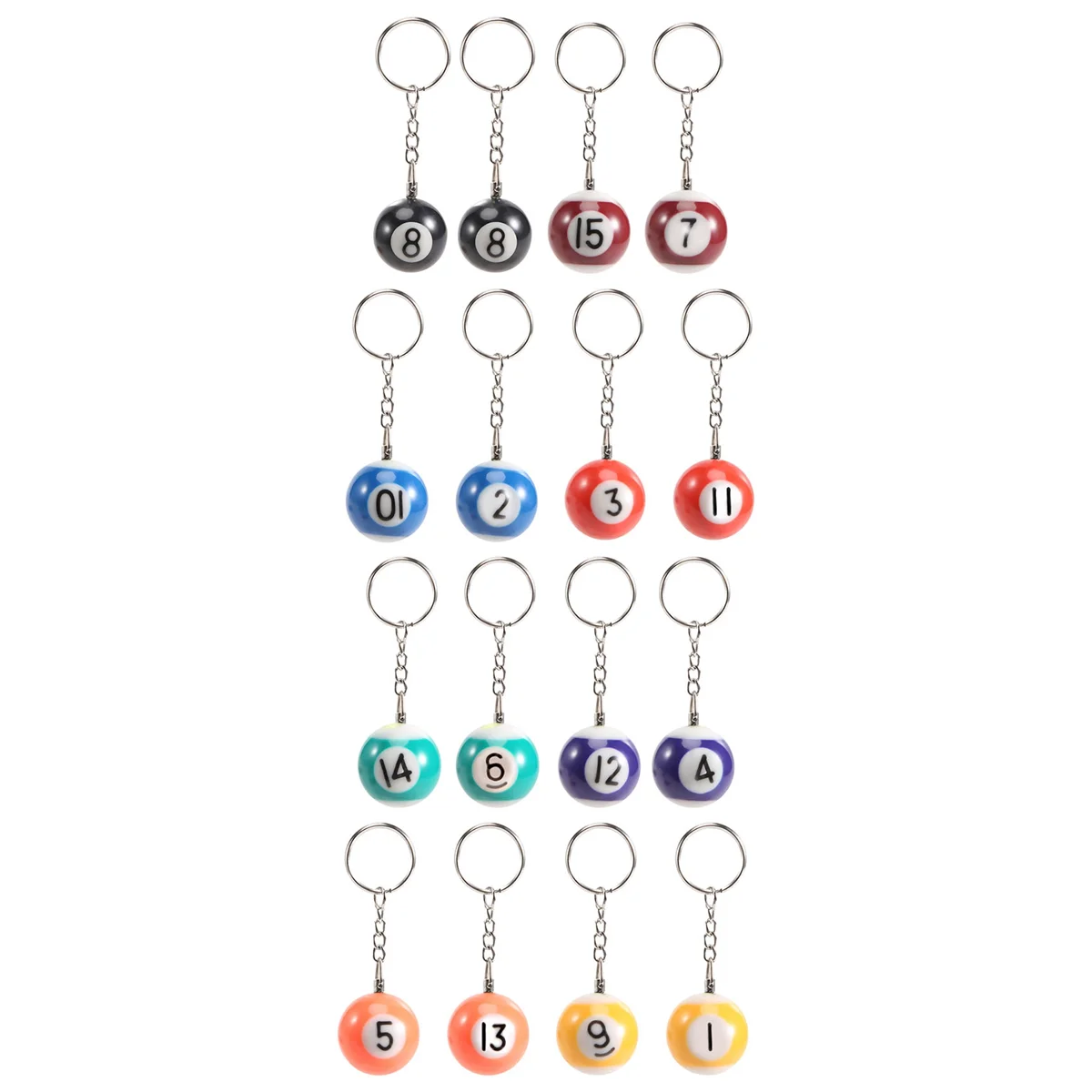 مجموعة سلسلة مفاتيح كرة البلياردو الملونة 16 قطعة، كرات سلسلة مفاتيح سحرية صغيرة كرات ثمانية كرات بلياردو ملحقات سلاسل البلياردو GSY
