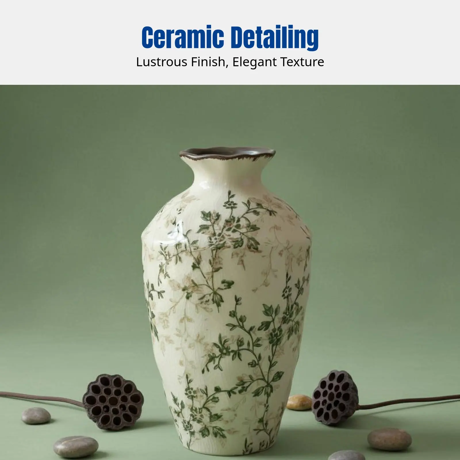 Vintage Ceramic Serene Vase, New Chinese Style Flower Arrangement, Water Cultivation, Living Room, Office, Desktop Decorative