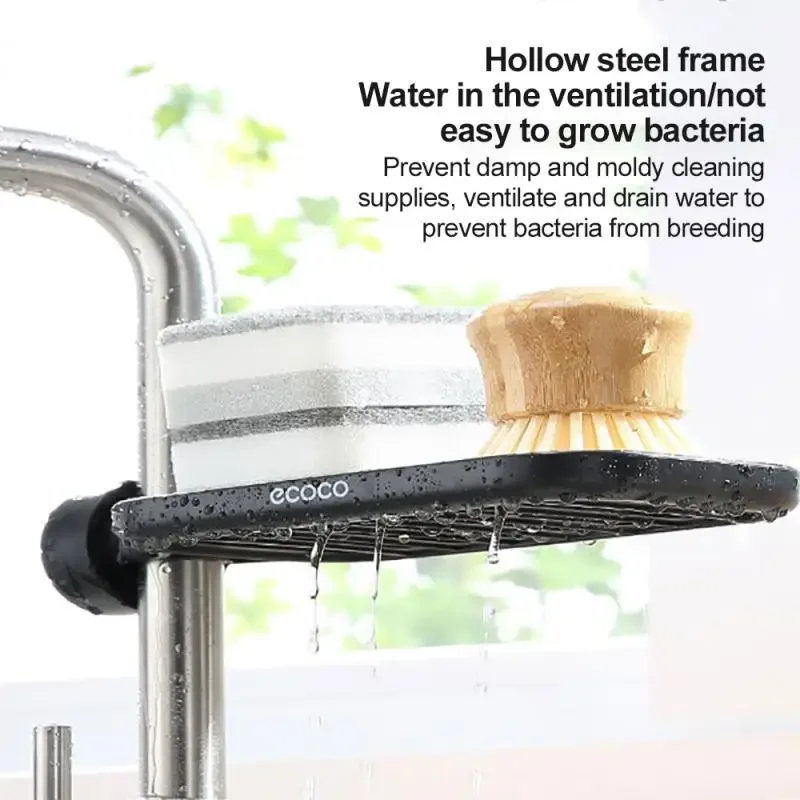 Fregadero de almacenamiento de artefactos de acero inoxidable, cesta de drenaje de trapo, estante de grifo en estantes de baño para baño, accesorios