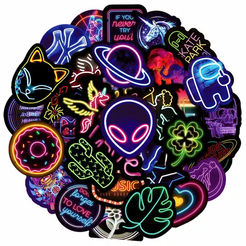 10/30/50PCS Neon Cartoon Graffiti Sticker Gifts Trendy Decoration Laptop Waterproof Decal Bicycle Skateboard GuitarWholesale