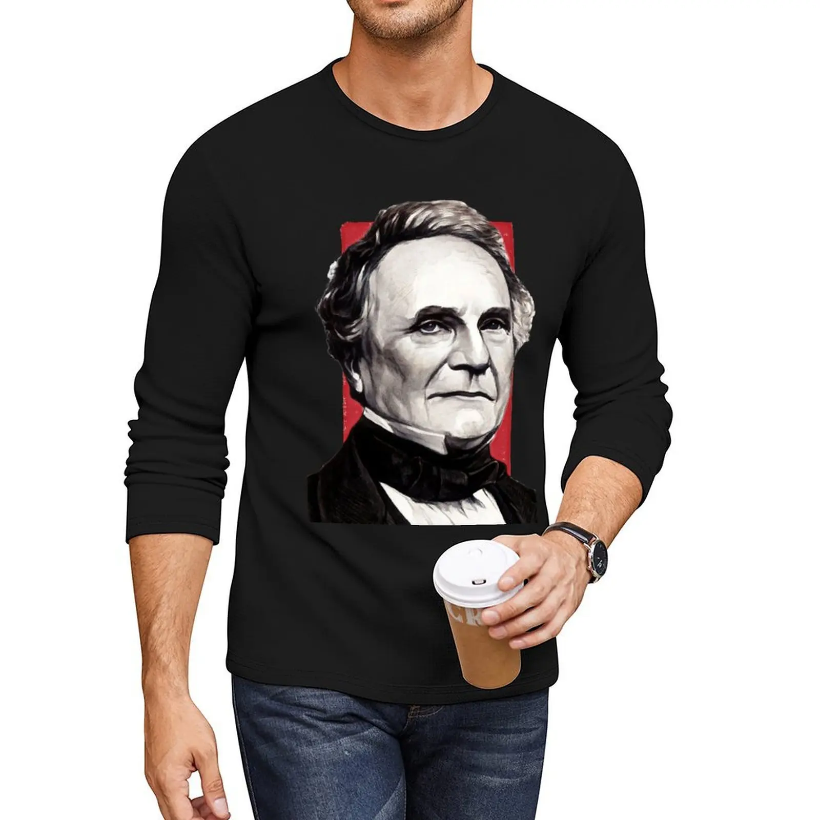 Camiseta larga con ilustración de Polymath Charles Babbage en inglés, camiseta negra, camisa de secado rápido, ropa para hombre