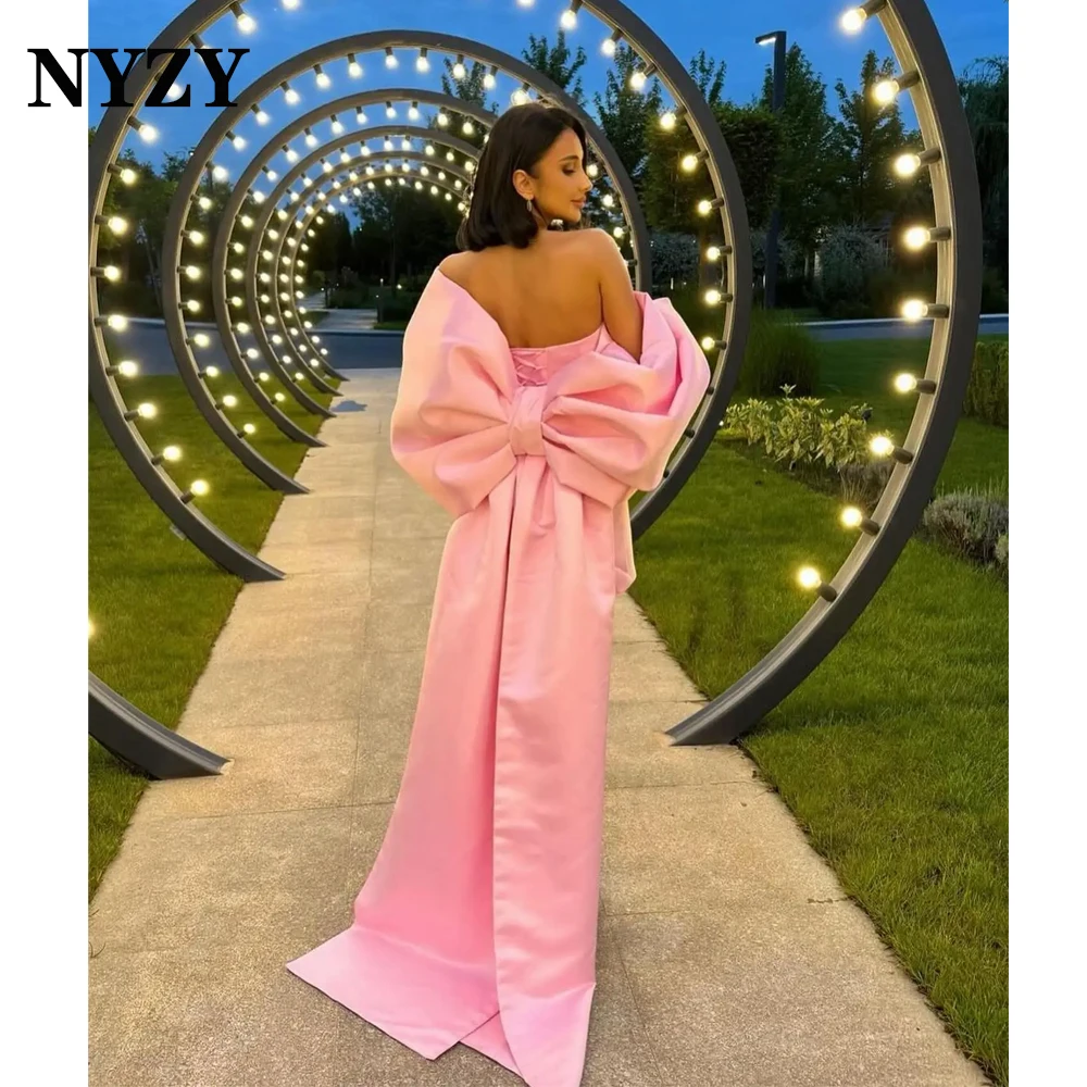 Satin Hi-low Big Bow Pink Cocktail Dresses 2025 NYZY C359 Wedding Party Birthday Prom Evening Gown