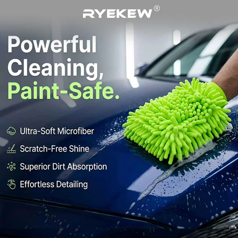 Scratch-Free Wash Mitt Chenille Microfiber - Deep Pile Soft Sponge for Auto Paint Safe Car Detailing Accessories