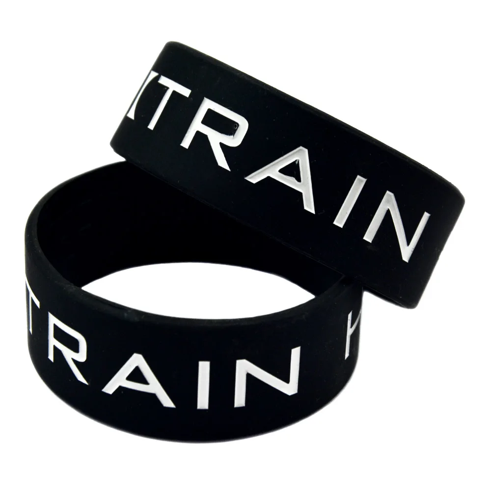 1 PC Train Hard Silicone Bracelet One Inch Wide Sport Band Black Bangle Bracelets